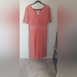 Karin Stevens Coral Floral Midi Dress